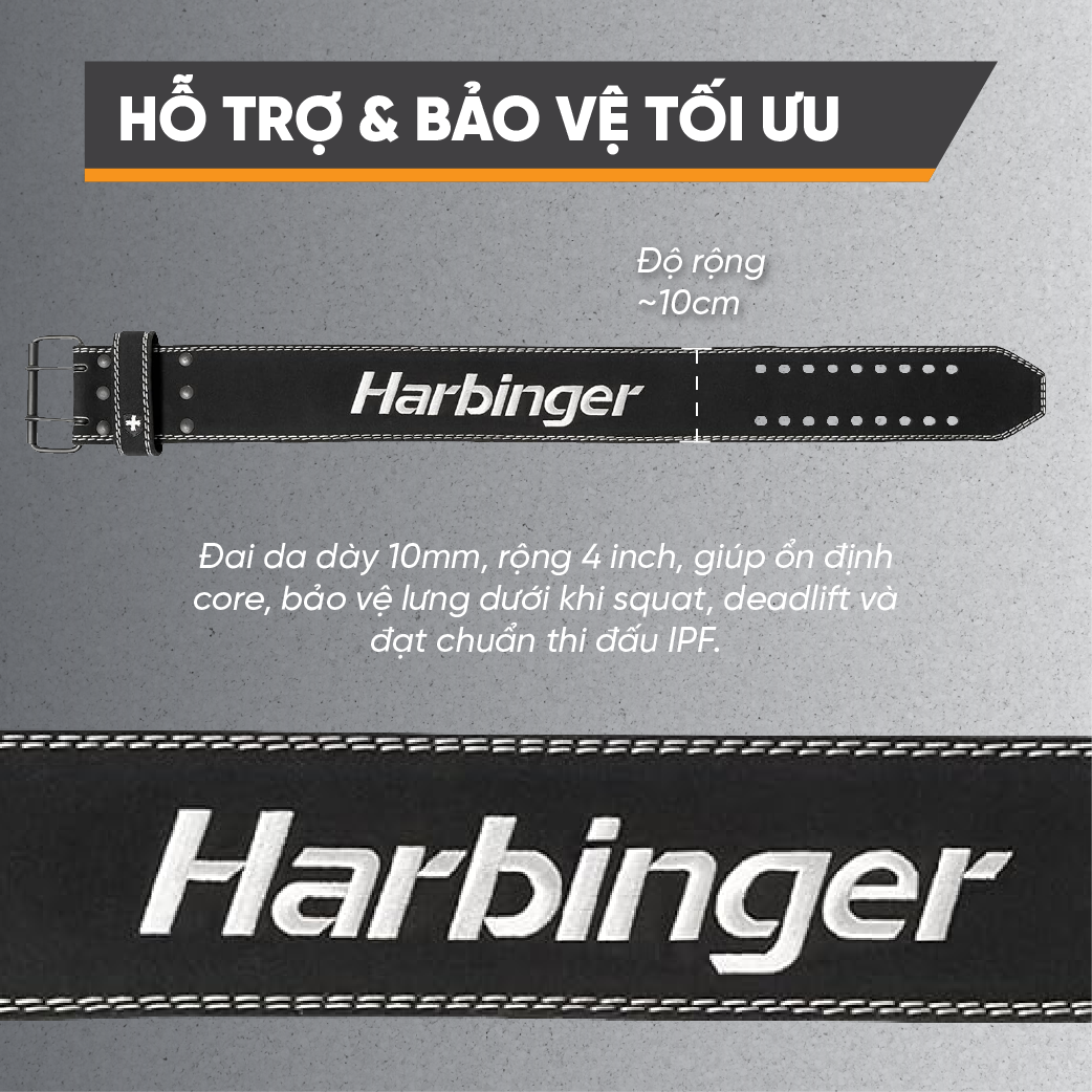 Đai Lưng Tập Gym Harbinger Powerlifting Belt 10MM Black
