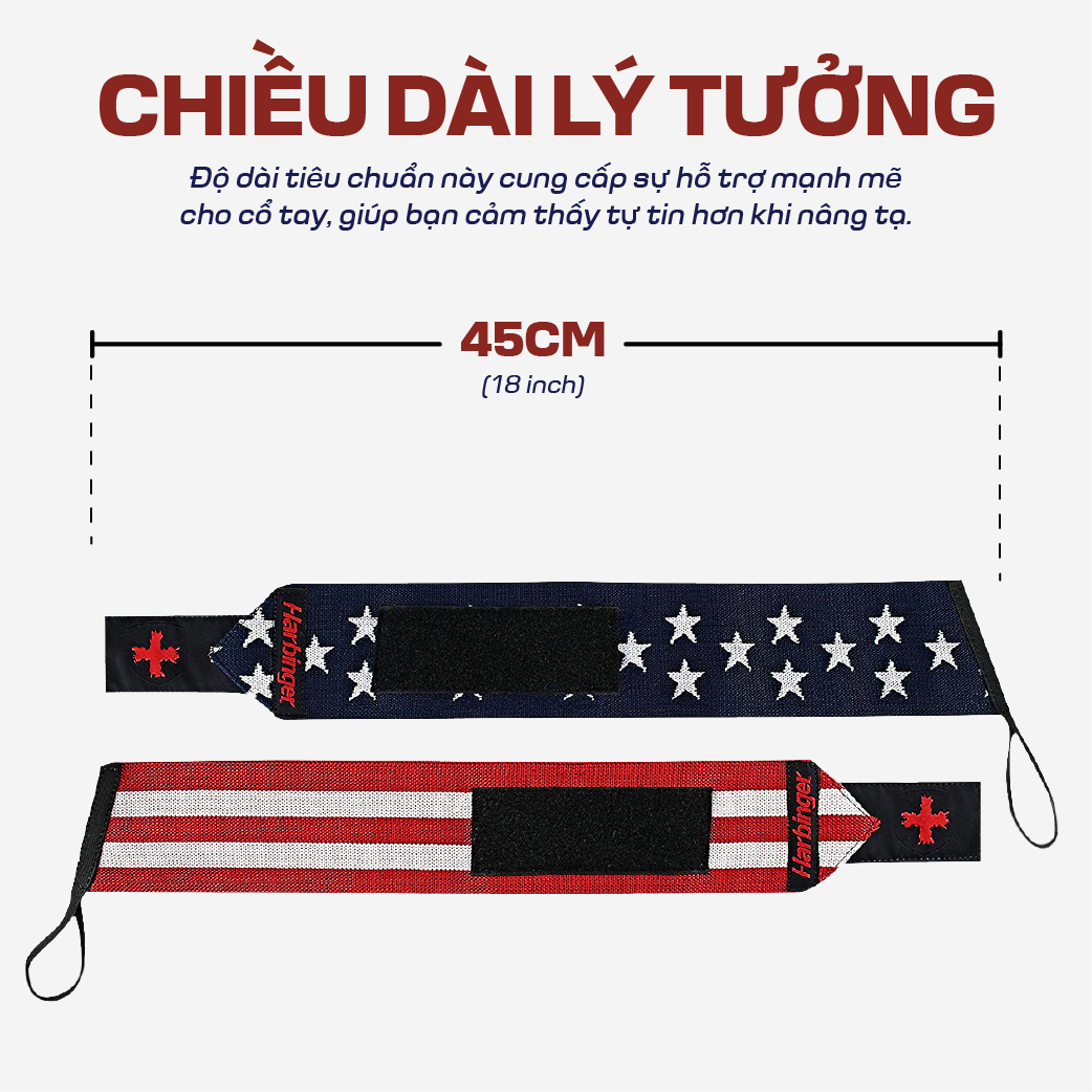 Quấn Cổ Tay Tập Gym Harbinger Red Line Wristwraps Unisex 18 Inch Flag